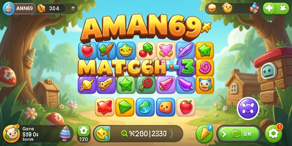 Tampilan gameplay seru di AMAN69 dengan tantangan Match-3.