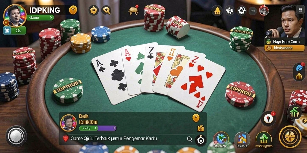 Screenshot gameplay QiuQiu IDPKING menunjukkan aksi seru di meja permainan.