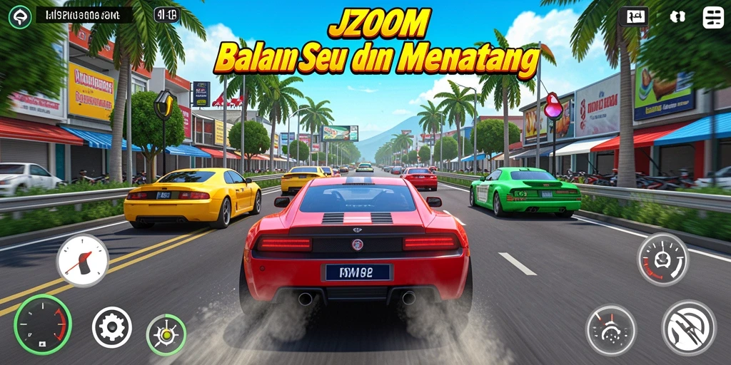 Tampilan gameplay balapan menegangkan dengan mobil dan lintasan berkualitas tinggi.