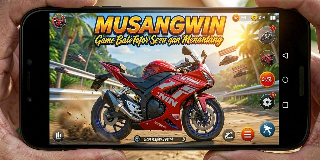 Screenshot menunjukkan balapan motor yang intens di trek yang menantang.
