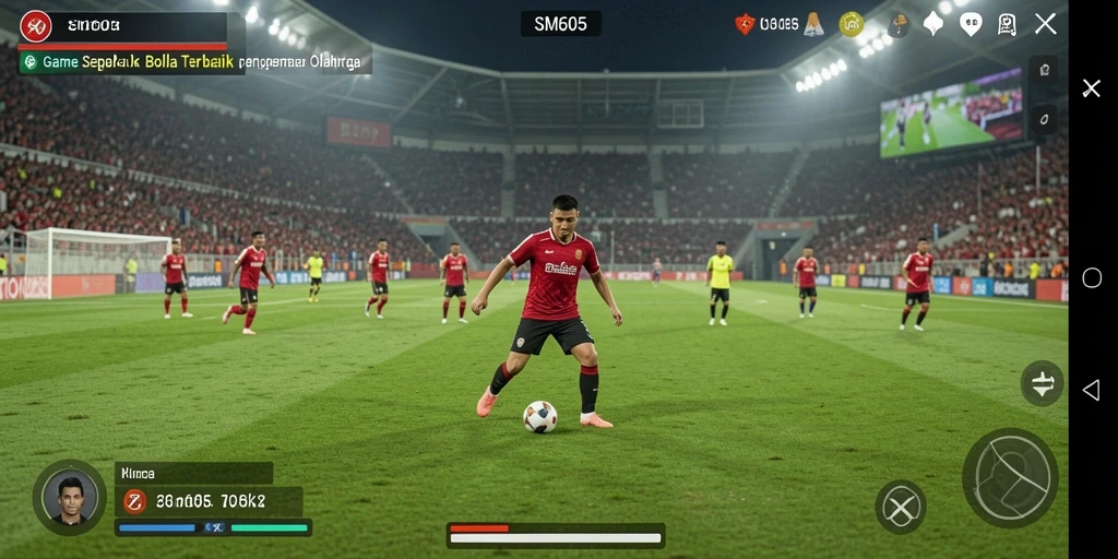 Tampilan gameplay SM605 yang menegangkan dan seru saat bermain sepak bola.